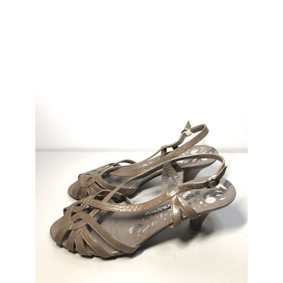 Salvador Sapena Brown Taupe Leather Peep Toe Strap Heels Women Sz 38EU/7.5US - Picture 1 of 11